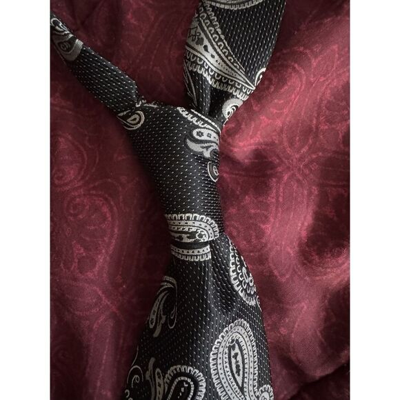 Robert Talbott Carmel Tie Mens Black Silver Paisley Necktie Hand Sewn Formal - Picture 3 of 9